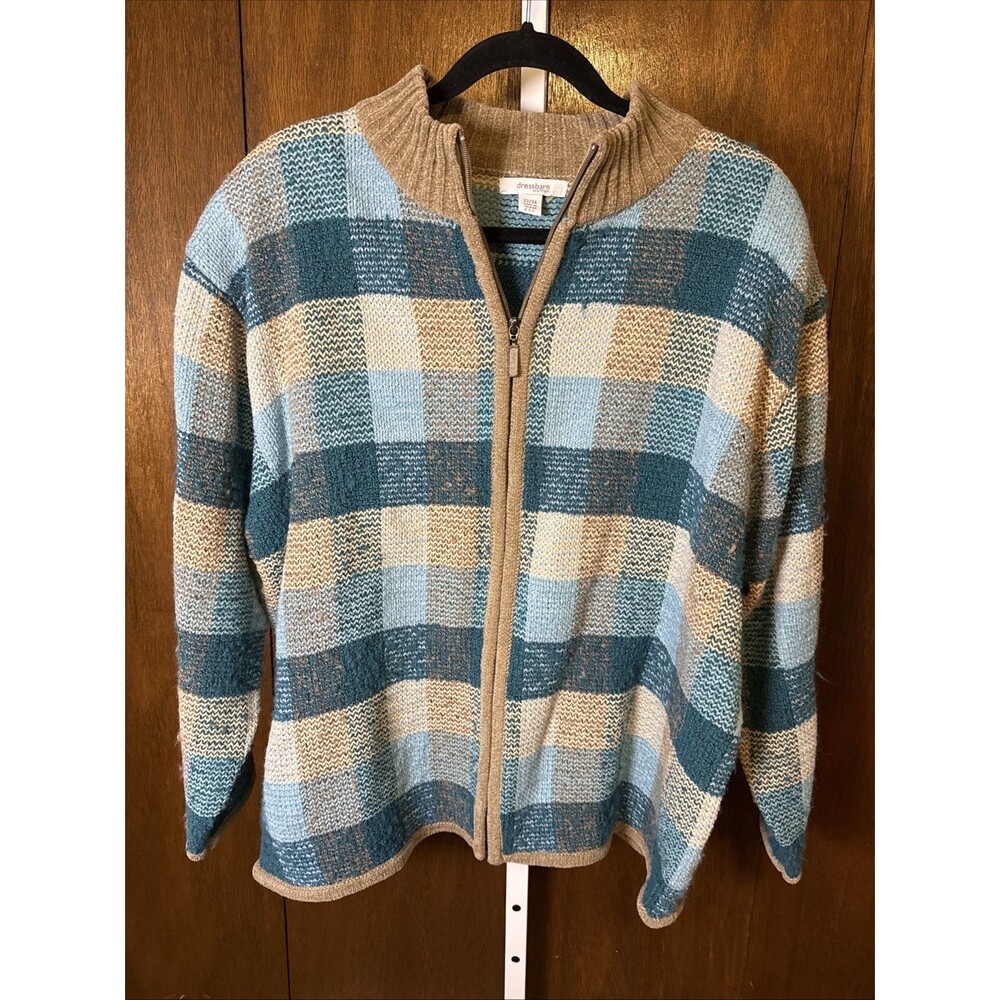 VTG Tan/Teal Colorblock Cardigan Full Zip Y2K 22/24 Dressbarn fall
